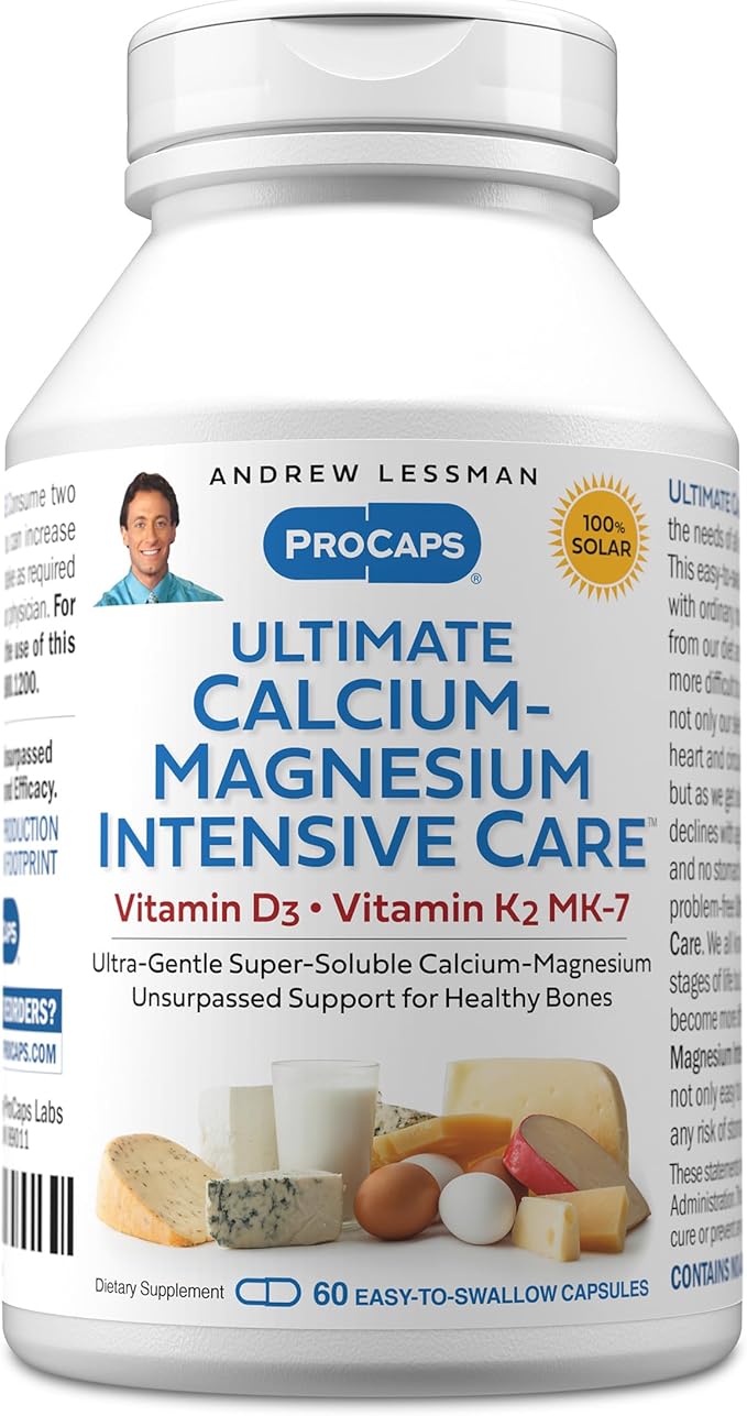 ANDREW LESSMAN Ultimate Calcium-Magnesium Intensive Care with Vitamin D3 & K2 MK7-120 mcg - 60 Capsules – Bone and Skeleton Health Essentials. Gentle, Easy to Swallow, Super Soluble. No Additives