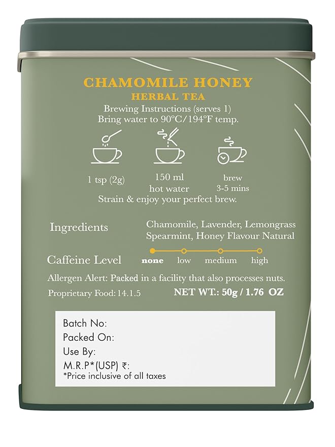 Luxmi Estates Chamomile Honey Loose Leaf Tea 50g/1.76oz (25 Cups) for Relaxation & Calm | Caffeine Free