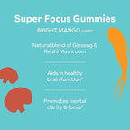 Focus Gummies for Adults | American & Korean Ginseng with Reishi Mushroom extracts | All Natural Gummies for Focus, Mood, and Energy | Mango Flavored | 45 Count