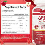 Apple Cider Vinegar Gummy Vitamins - 60 Count - Vitamin B12, Gelatin-Free, Gluten-Free