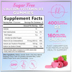 Calcium Gummies with Vitamin D3 10 mcg per Serving - Sugar Free Calcium Supplements for Bone Strength, Teeth & Immune Health Support - Natural Chews, Berry Flavored & High Absorption - 60 Gummies
