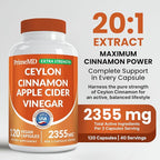 5-in-1 Ceylon Cinnamon Powder Extra Strength – Organic Ceylon Cinnamon Capsules with Turmeric, Apple Cider Vinegar, Korean Ginseng & BioPerine for Metabolism & Energy Support Pills (120 Ct, 3 Pack)