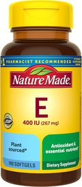 Nature Made Vitamin E 400 IU Softgels 267 mg d-Alpha, Dietary Supplement for Antioxidant and Skin Support, 100 Softgels, 100 Day Supply