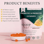 MATOP Probiotic Prebiotic pH Balance Gummies - Vaginal Health Gummies for Women Pro + Prebiotic with Pineapple Flavor, Vegan, Sugar-Free – 90 Gummies (45 Servings)