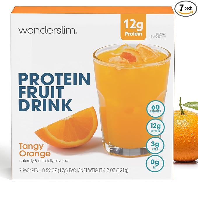 WonderSlim Protein Fruit Drink, Tangy Orange, No Fat, Gluten Free, Keto Friendly & Low Carb (7ct)
