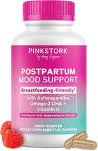 Pink Stork Postpartum Mood Support - Postnatal Hormone Balance for Women - Breastfeeding Friendly New Mom Essentials - Ashwagandha, Chamomile, & Vitamin D - Stress & Mood, 60 Capsules