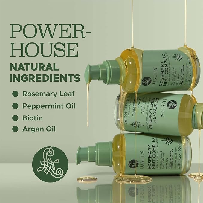 LUSETA Rosemary Oil for Hair Growth, Essential Oil Treatment for Thinning Hair and Damaged Hair, Strengthening & Moisturizing Formula for Split Ends, Color Safe for Women Men, 3.37 fl oz