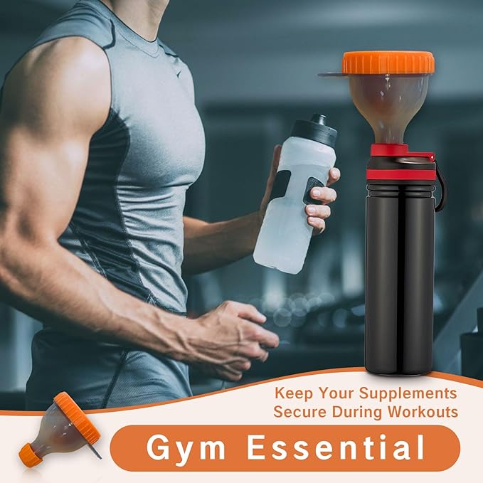 2Pack Protein Powder Container to go Portable Supplement Funnels for Filling Bottles with Protein Powder Compartment Pill Storage, Great for Workout, Travel, to-Go, Fitness（Orange