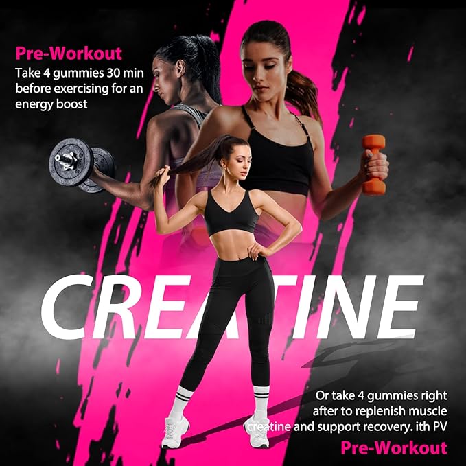 120Count Creatine Monohydrate Gummies 5g, Energy Creatine Supplements Gummies for Gym Essentials-Strawberry