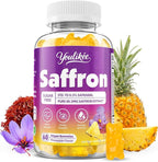 Saffron Gummies 88.5mg - Saffron Supplements with Magnesium, Rhodiola Rosea, Ashwagandha, L-Theanine, Vitamins D3 & B6, Zinc - Supports Antioxidant Function, Pineapple Flavor, 60 Count