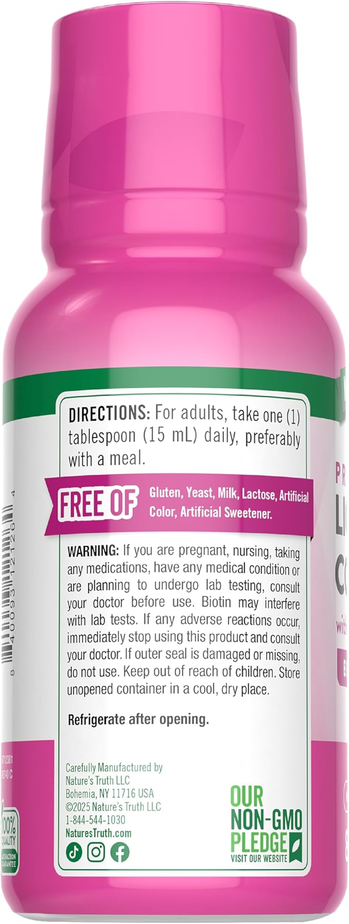 Nature's Truth Liquid Collagen Supplement with Biotin | Type 1 & 3 | Berry Flavor | 8 fl oz | Non-GMO & Gluten Free