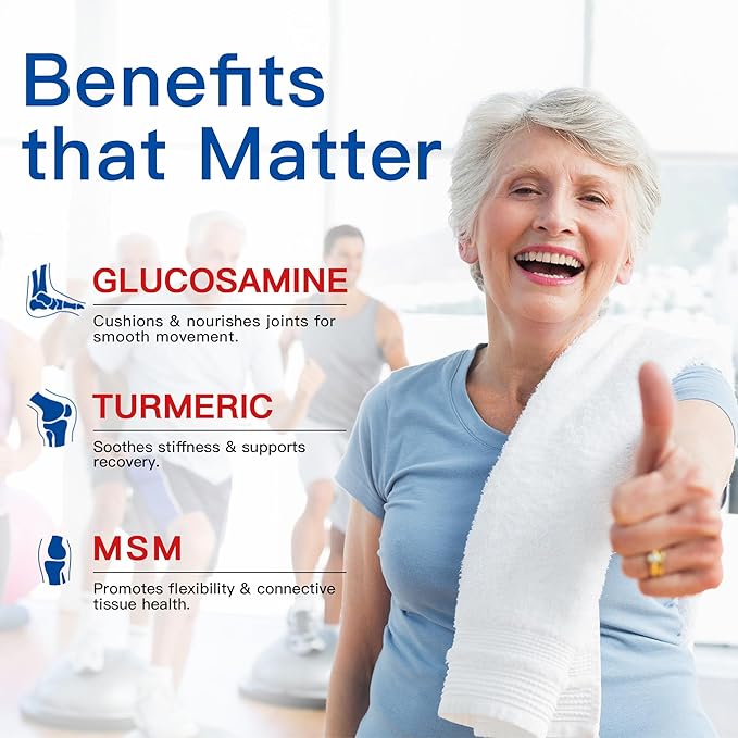 Turmeric Glucosamine MSM Joint Supplement for Men & Women, Plus Vitamin D3, Collagen Type II & Hyaluronic Acid, Supports Joint Comfort, Flexibility & Mobility, 60 Tablets (30-Day Supply)