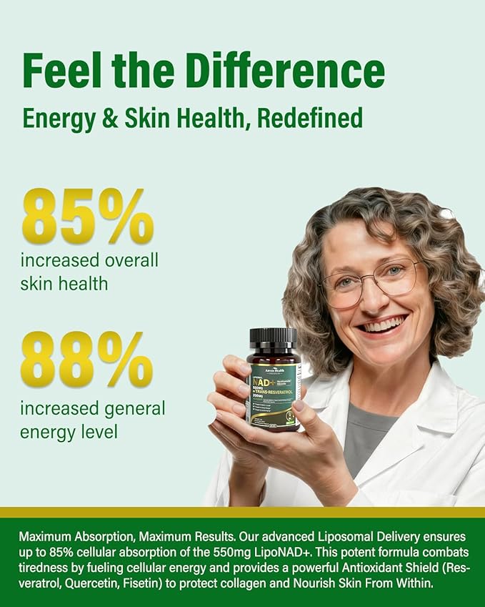 Liposomal NAD+ Resveratrol Supplement - NMN Alternative with Trans-Resveratrol, Quercetin & Fisetin - NAD Plus Booting for Women and Men, Support Cellular Energy & Healthy Aging, Non-GMO | 60 Capsules
