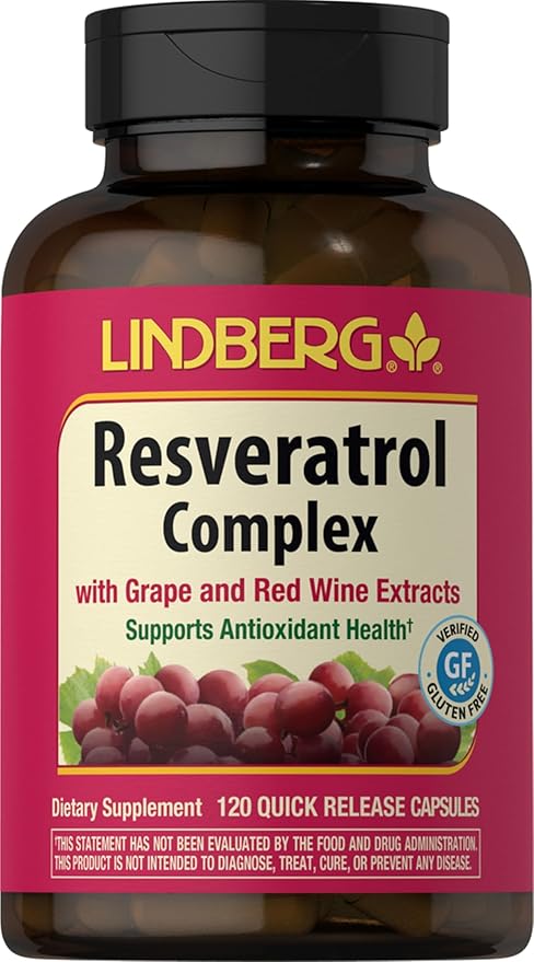 Lindberg Resveratrol Supplement | 120 Capsules | Complex with Grape Seed and Red Wine Extract | Non-GMO, Gluten Free