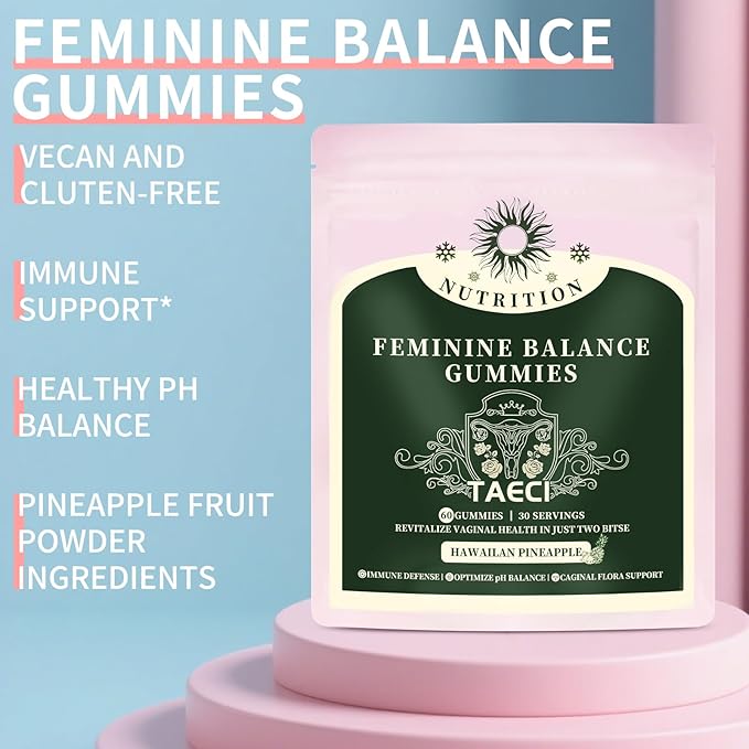Feminine Balance Gummies for Women – Daily pH & Probiotic Support with Pineapple & Vitamin C, Supports Flora & Immune Health, Vegan & Gluten-Free, 60 Gummies (30-Day Supply)