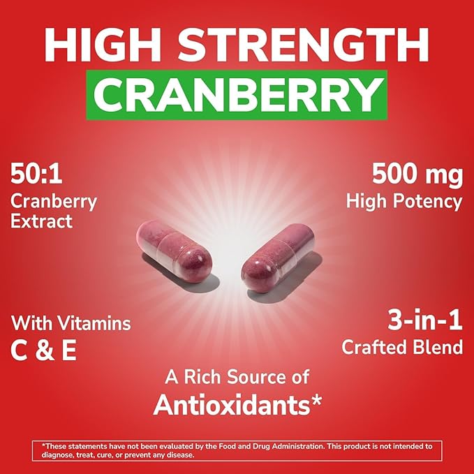 Vitalibre Cranberry Pills for Women with Vitamin C & E, Once Daily, Vegan, Urinary Tract Health & Kidney Cleanse, 90 Capsules