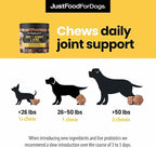 JustFoodForDogs Hip and Joint Supplement for Dogs, Human Grade Glucosamine Chondroitin Dog Supplements, Multivitamin Soft Chews, Omega 3 Oil, Superfood Blend, Plant Based Dog Vitamins - 45 Count