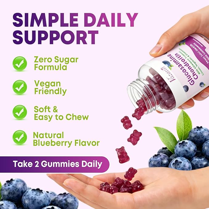 2 Pack Glucosamine Chondroitin Gummies - Glucosamine Chondroitin with MSM, Elderberry, Turmeric, Joint Support Supplement for Adults, Men & Women - Blueberry Flavor, 120 Cts