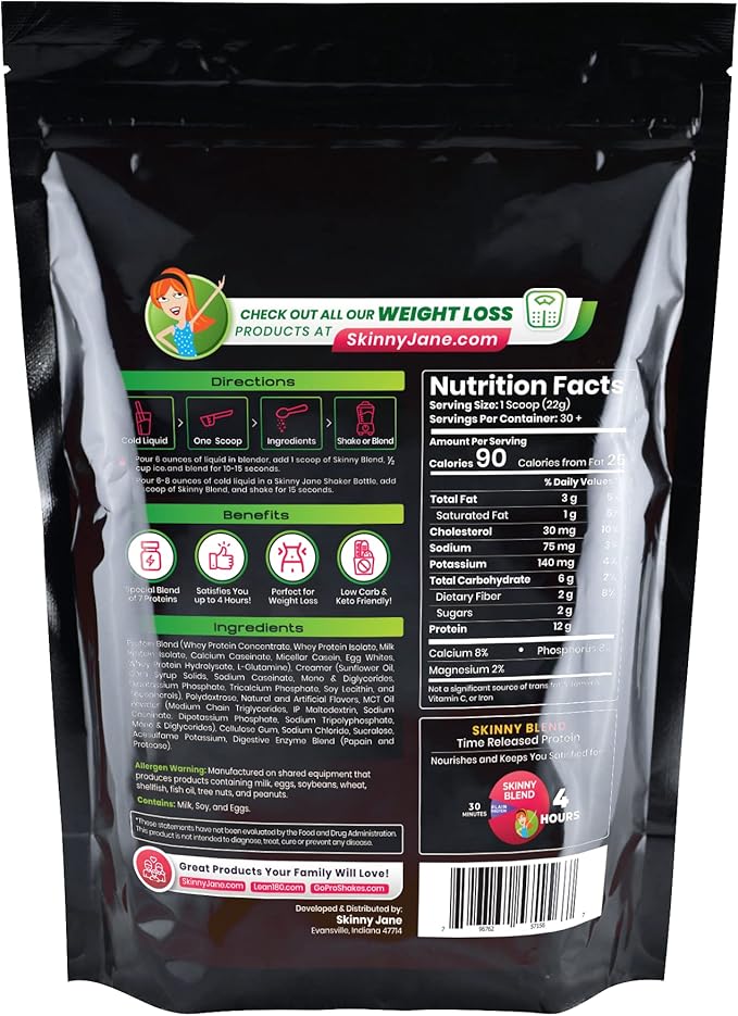 Skinny Blend – Whey Protein Shake Powder for Women – Low Carb, Keto Friendly Meal Replacement – Satisfies Hunger & Boosts Energy – Creamy Strawberry – 30 Shakes