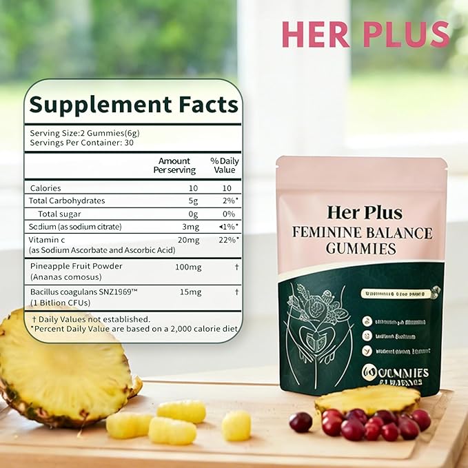 Nutrition Feminine Gummies, Premium Feminine Balance Gummies for Women Health, Hawaiian Pineapple Flavor, Vegan Gluten Free 60 Gummies 30 Servings