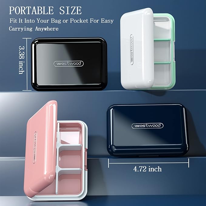 DUBSTAR Travel Pill Organizer Moisture Waterproof Small Pill Box for Pocket Purse 6 Compartments Portable Pill Case Medicine Vitamin Holder Container Blue
