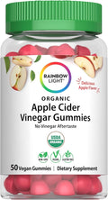 Rainbow Light Apple Cider Vinegar Gummies | 50 Count | Delicious Apple Flavor | with No Vinegar Aftertaste | USDA Organic | Vegan, Non-GMO, Gluten Free