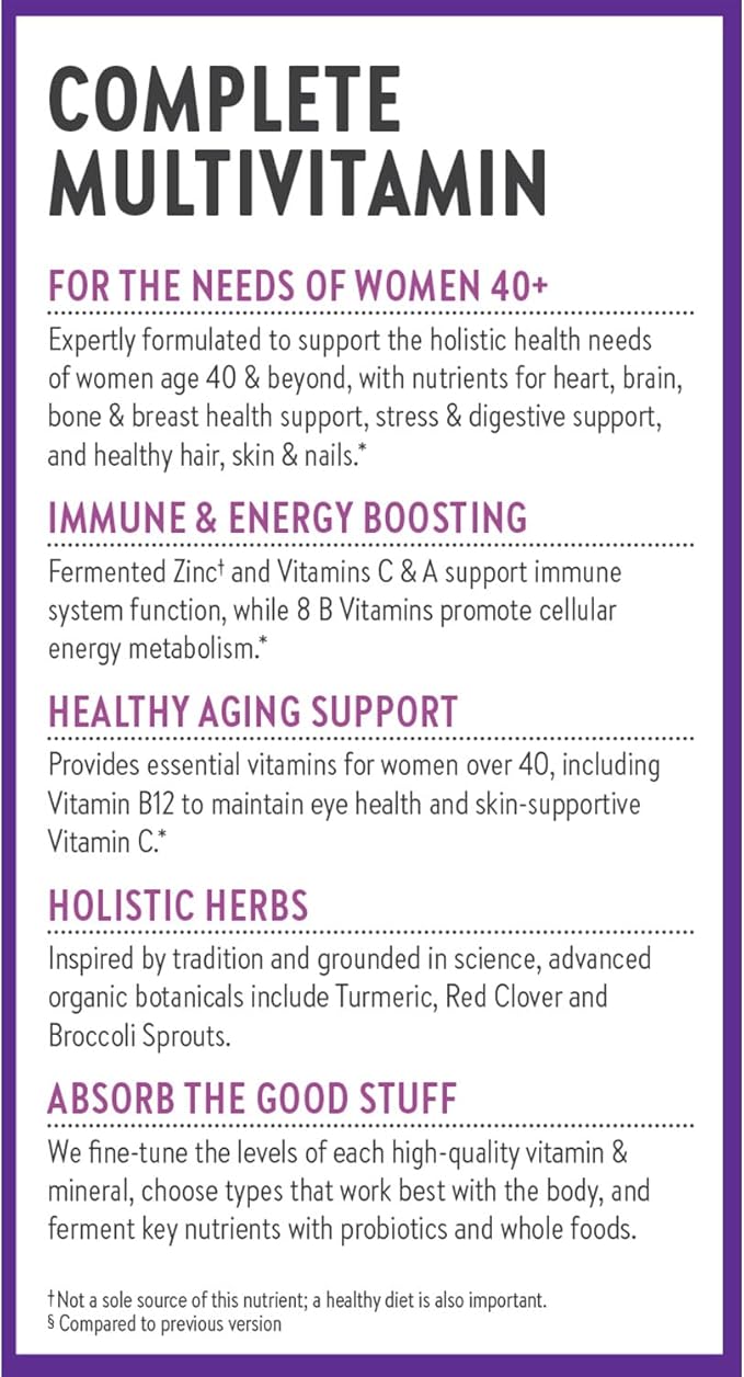 New Chapter Women’s Multivitamin 40+, extra B6 & B12, Biotin for Hair Growth, D3, Vit C, Zinc for Immune & Stress Support, Gentle on an Empty Stomach, One Daily, Non-GMO, Gluten-Free, 48 Tablets