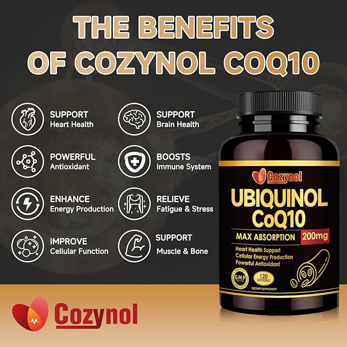 Ubiquinol CoQ10-200mg-Softgels with Vitamin E & Omega 3, High Absorption Coenzyme Q10 Support Heart Health & Energy-Production Powerful-Antioxidant, 120 Counts