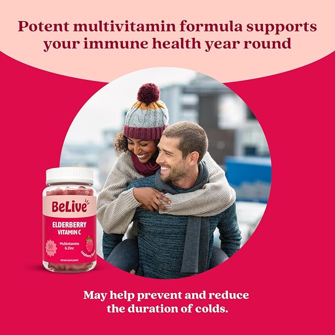 BeLive Elderberry Gummies with Vitamin C - Double Strength Elderberries Extract - Zinc, Multivitamins, B-Complex - for Immune Support Vitamins, Raspberry Flavor (250 Ct - 5 Packs)