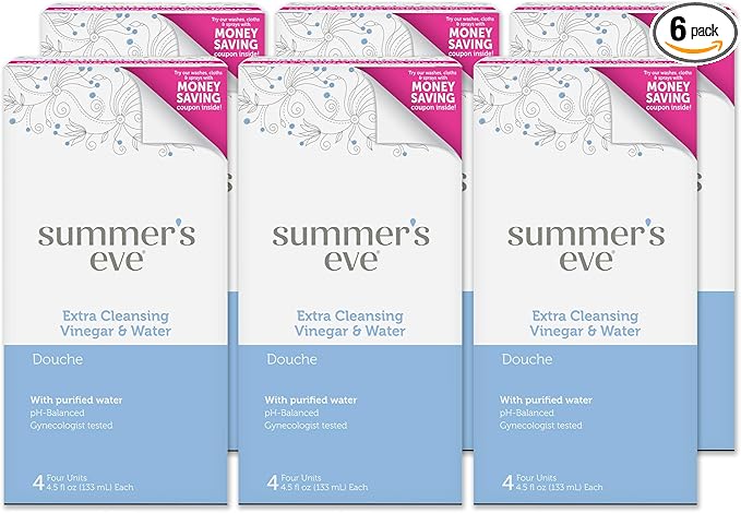 Summer's Eve Extra Cleansing Douche for Women, Vinegar & Water, Gentle pH-Balanced Formula Helps Reduce Vaginal Odor, 4 Bottles 4.5 Oz Each, Pack of 6