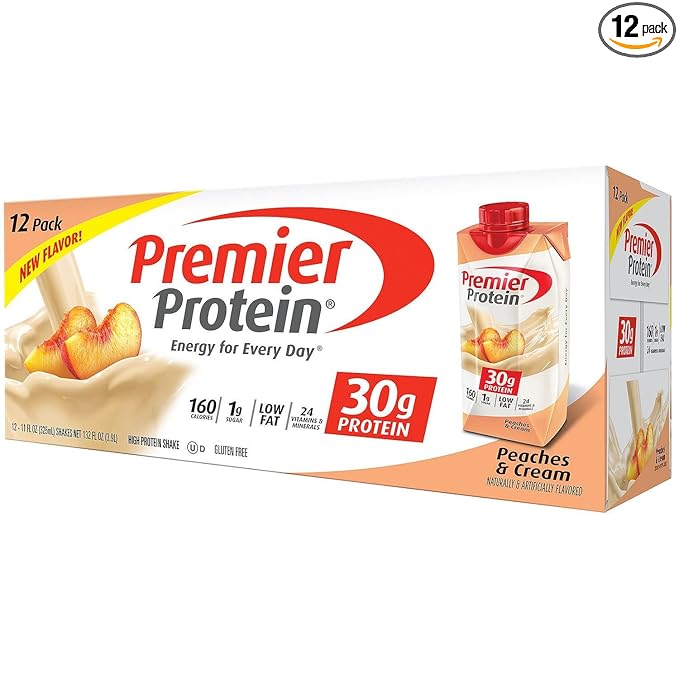 Premier Protein Shake, Peaches & Cream, 30g Protein, No Added Sugar, 24 Vitamins & Minerals to Support Immune Health, 11 fl oz, 12 Pack (Packaging May Vary)