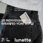 Lunette Yoni Wipes – Best Feminine Wipes for Intimate care - pH-balanced & Gentle - Vegan & Compostable - Travel-friendly for on-the-go & Public bathrooms, Made in Finland, 20 Pack