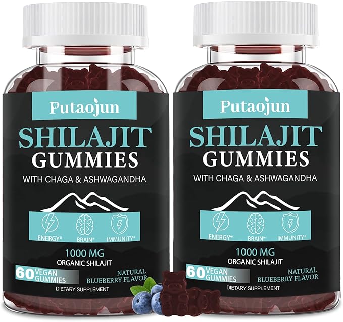 Shilajit Gummies for man & Woman. Himalayan Gold Shilajit Gummies. 3rd Party Tested.1000mg Pure Shilajit, 200mg Ashwagandha, 200mg Chaga,100mg Ginseng,100mg Saw Palmatto, 60mg Black Seed Oil