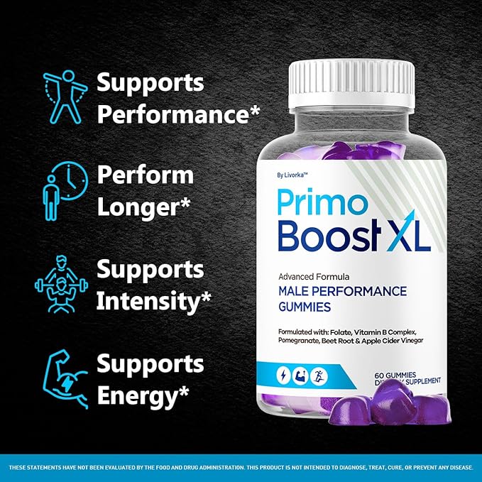 Primo Boost XL Gummies - Official PrimoBoost XL Advanced Premium Supplement for Men Support - Maximum Strength, Natural Primo BoostXL for Overall Health & Wellness, 60 Gummies for 1 Month
