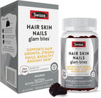 Swisse Hair Skin Nails Glam Bites – Biotin, Bamboo & Blood Orange – Supports Hair Growth, Stronger Nails & Radiant Skin – Zero Sugar Gummies for Adults – Natural Blood Orange Flavor, 60 Count