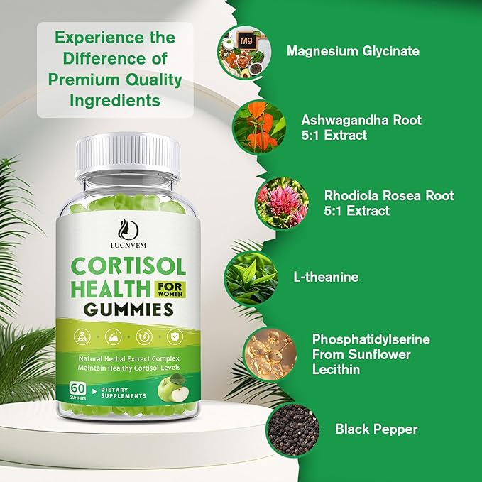 Cortisol Detox for Women Gummies, Cortisol Reducer Detox Manager, Magnesium Ashwagandha Rhodiola Rosea Herbal Complex for Mood/Focus & Sleep, Maintain Healthy Cortisol Levels - 30 Day Vegan Supply