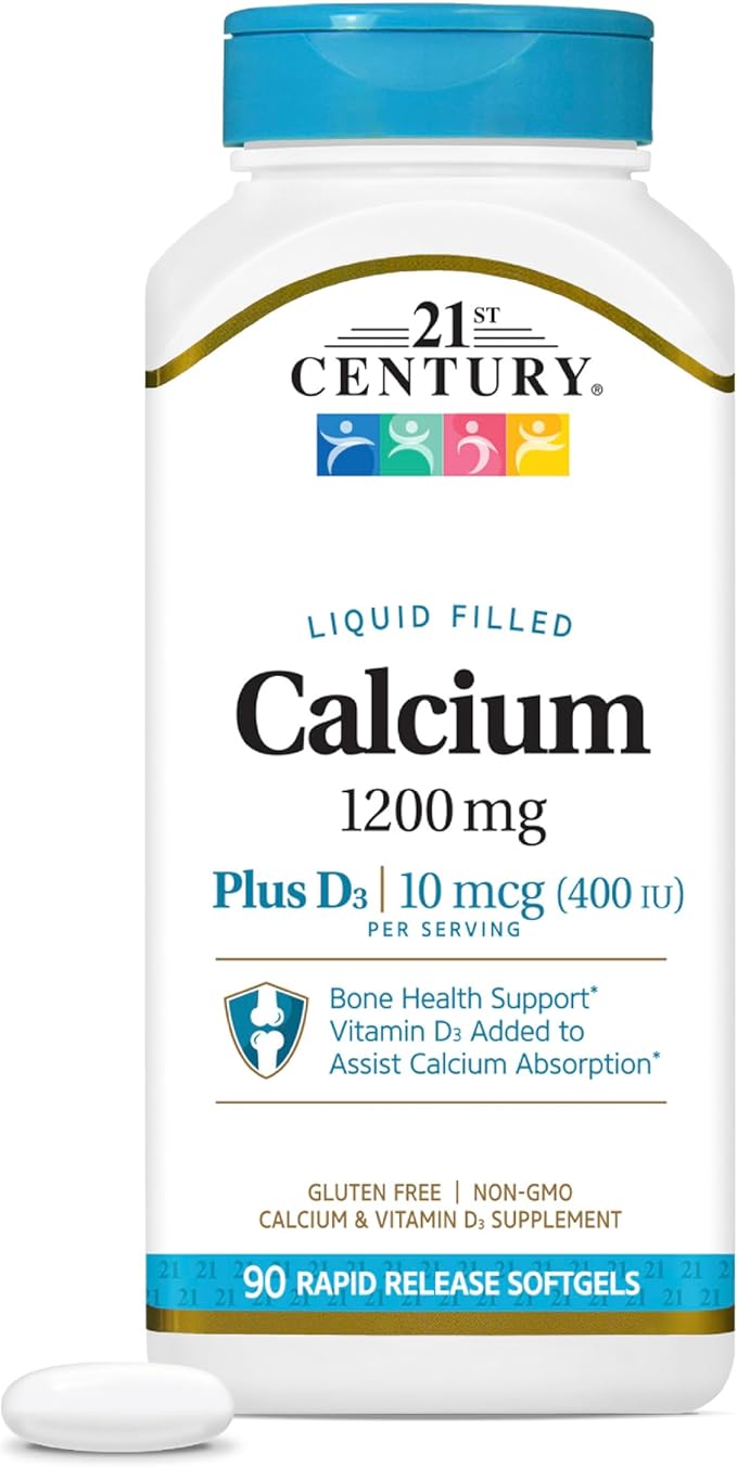 21st Century Calcium Plus D3 Liquid Filled Softgel, 1200 mg, 90 Count