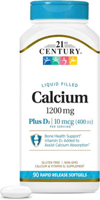 21st Century Calcium Plus D3 Liquid Filled Softgel, 1200 mg, 90 Count