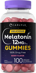 Carlyle Melatonin Gummies 12mg | 100 Count | Berry Flavor | Vegan Supplement | Non-GMO, Gluten Free