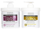 Advanced Clinicals Retinol Cream + Collagen Peptides Body Moisturizer & Face Lotion 2PC Skin Care Set | Dry Skin Body Lotion For Women & Men To Help Improve Appearance Of Crepey Skin, 2PC Bundle