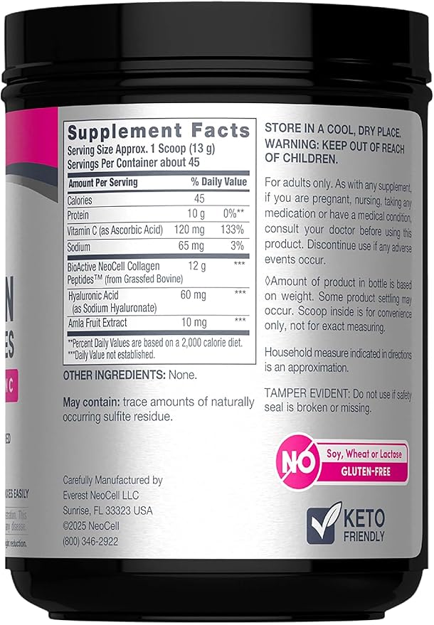 NeoCell Super Collagen Powder, Collagen Plus includes Vitamin C & Hyaluronic Acid, Promotes Healthy Hair, Beautiful Skin, & Nail Support, Collagen Type 1 & 3, 12g Collagen per Serving, 20.6 Oz