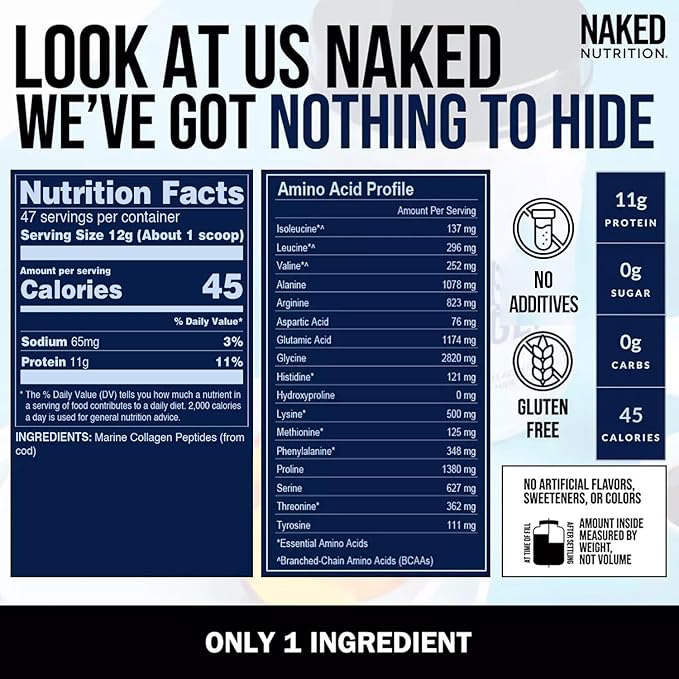 NAKED Marine Collagen Peptides Protein Powder - Unflavored - from Wild Caught Cod - Paleo Friendly, Non-GMO, Soy-Free, Gluten-Free - 47 Servings