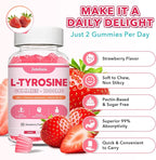 L Tyrosine Gummies, 2 Pack 10-in-1 L-Tyrosine Supplement, Tyrosine Gummies with L-Theanine B6 D3, Support Cognitive, Memory, Energy, Mood for Adult & Kids, Strawberry Flavor, 120 Ct