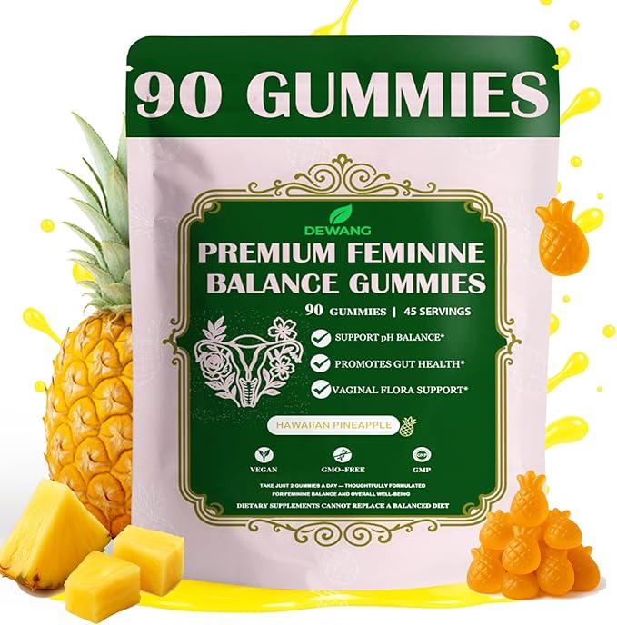 DEWANG Premium Feminine Balance Gummies for Women’s - Immune Support& PH Balance - Vegan, Gluten-Free - Grapes Flavor, 90 Count 45 Servings (Pineapple)