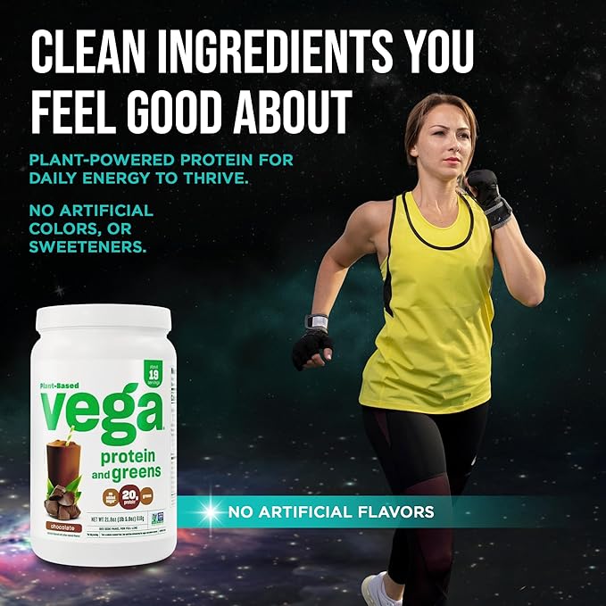 Vega Protein and Greens Protein Powder Chocolate (19 Servings) - 20g Plant Based Protein Plus Veggies, Vegan, Non GMO, Pea Protein for Women and Men, 1.4lb (Packaging May Vary) (Pack of 1)