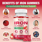 Iron Supplement Gummies, Vegan Iron Supplement for Women & Men, Healthy Blood, Energy & Immune Support, Strawberry Flavor, 60 Count