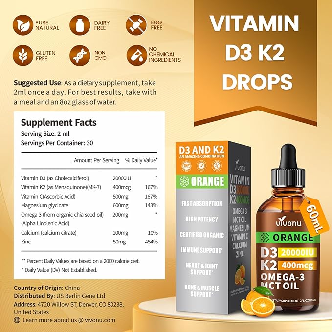 VivoNu Vitamin D3 K2 10000 IU with MK7-300 Virgin Coconut Oil Softgels, 2 in 1 Vitamins D & K Complex | Vitamina D3 con K2 ((3 Bottle))