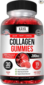 Kaya Naturals Collagen Gummies for Men & Women Supplement | Nature Made Gummies - 1000mg of Hydrolyzed Collagen, Vitamin C, Selenium & Biotin, Strawberry Flavor - 30 Count