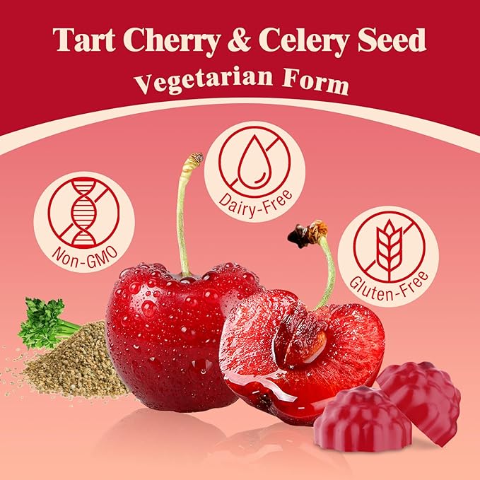 3300mg Tart Cherry Gummies for Uric Acid Cleanse, Sleep, Gout, Joint & Kidney Support – Tart Cherry Extract with Celery Seed, Melatonin, Vitamin C – Detox & Antioxidant – Mixed Berry Flavor, 60 Count