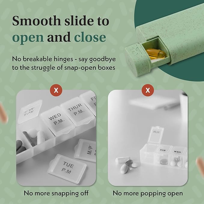 Pillar AM/PM Pill Box Organizer Two Times a Day | Aesthetic 7 Day Tablet Organizer 2 Times A Day | Beautiful Weekly Pill Box for Day and Night Medication (Sage Green)